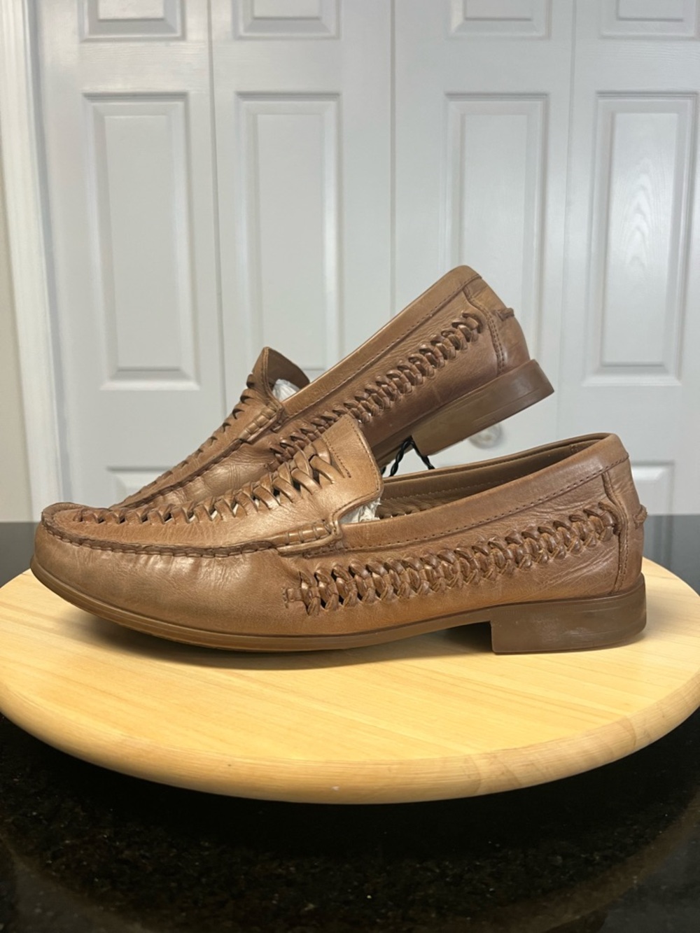 Johnston & Murphy Cresswell Huarache Weave Woven Taupe Loafers